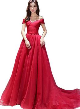 Picture of Wine Red Color Off Shoulder Sweetheart Prom Dresses, Red Color Formal Dresses 2021